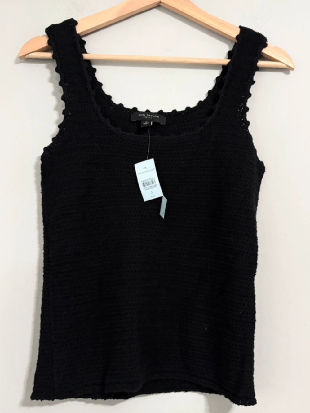 New 100% Cotton Crochet Knit Black Ann Taylor Tank Top